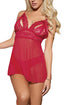 Sexy Red Sweetheart Peek-a-boo Scalloped Lace Decor Babydoll